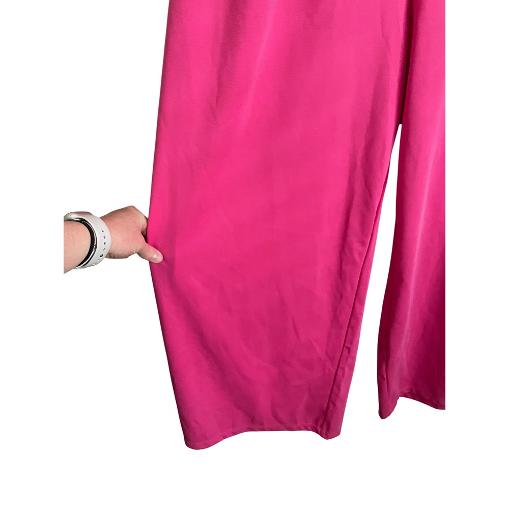 NWT Halara V Neck Sleeveless Ruched Pocket Jumpsuit-Easy Peezy Pink Wide Leg L - Picture 5 of 9